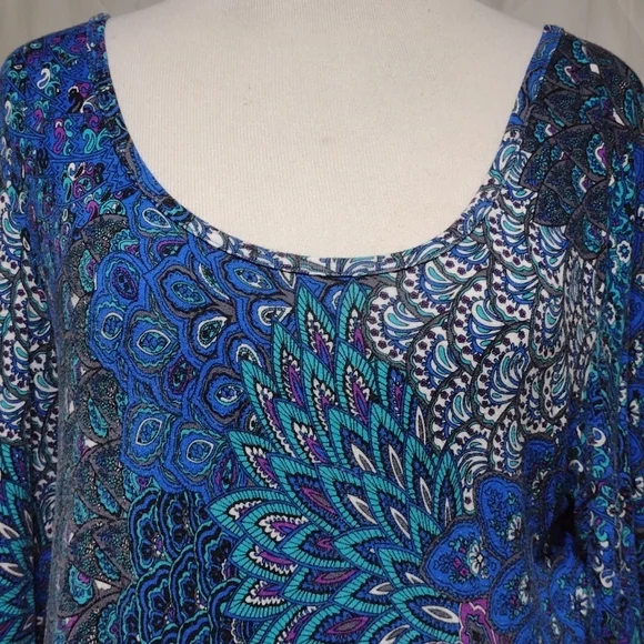 Beautiful peacock feathers tunic top/dress, sz med - Picture 2 of 16